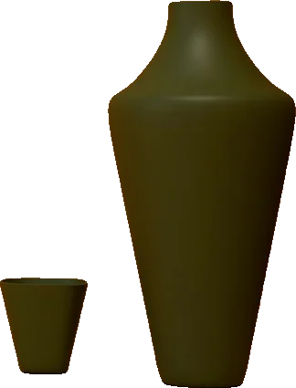 Schlanke olivgrüne Vase mit passendem Becher
